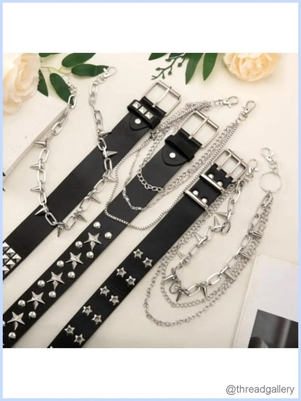 6 PC Studded Belt & Chain Set Goth Emo Y2K PU Leather Accessories